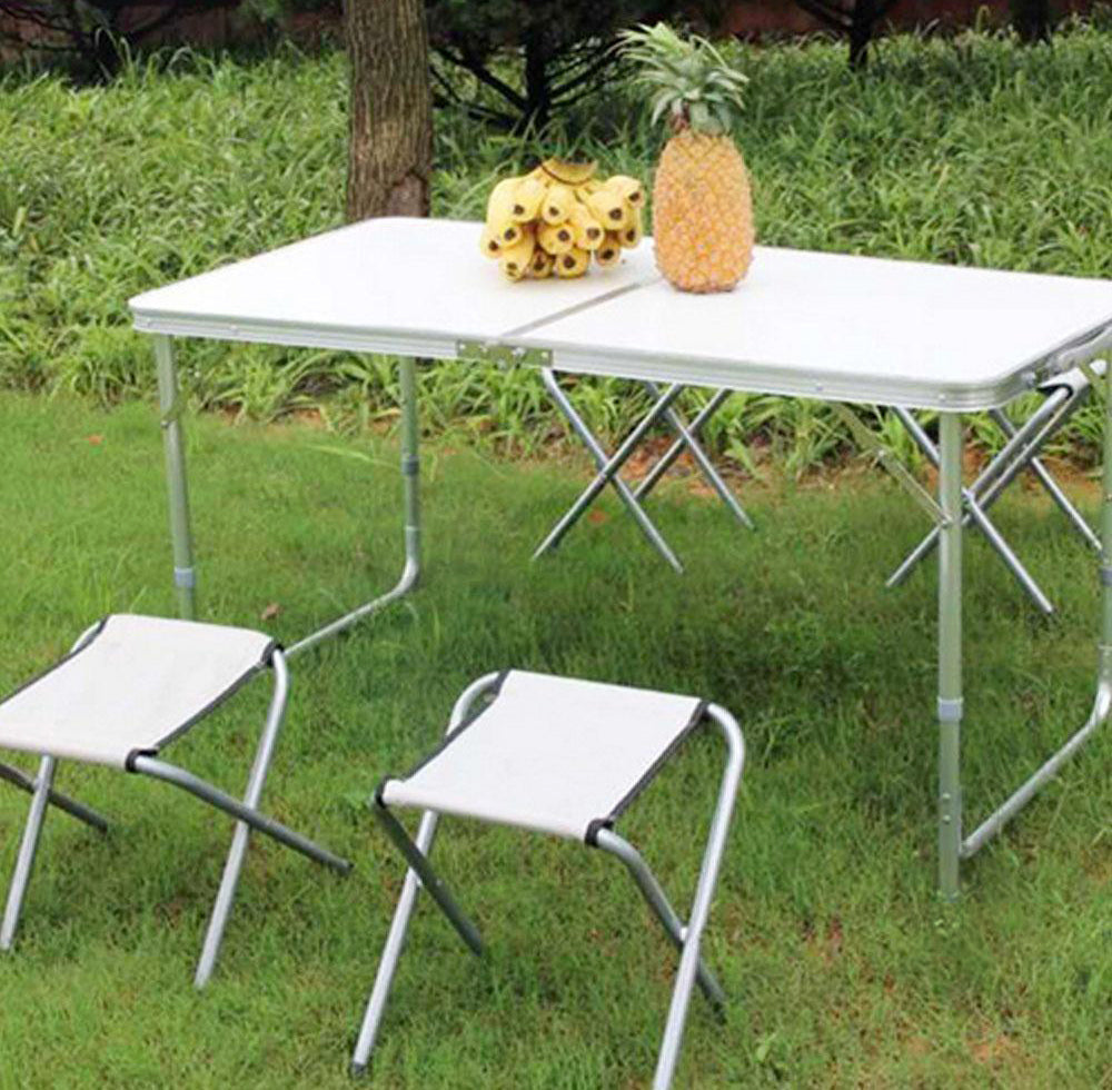 3-teiliges Klapptisch-Set mit zwei Hockern, Weiß