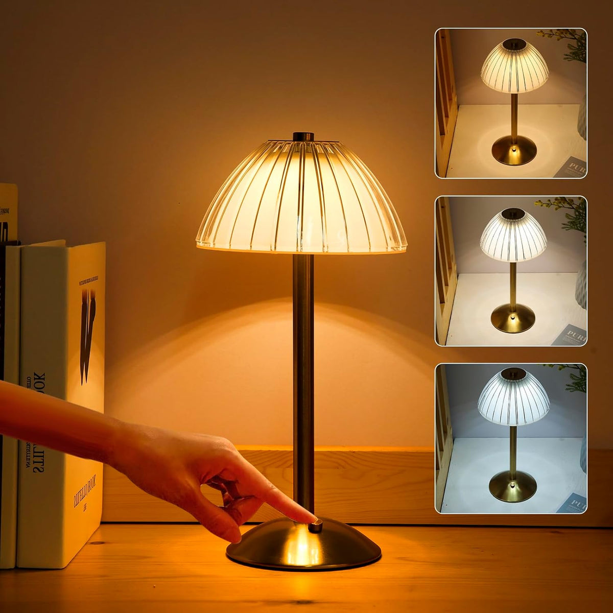 Kabellose Tischleuchte mit Kristallschirm und Touch-Dimmer – Bild 4