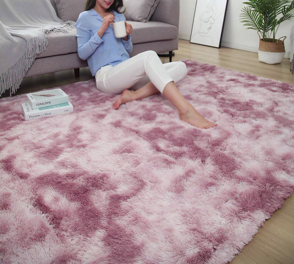 Hochflor-Teppich Pflaume im Batik-Look, 140 x 200 cm – Bild 2