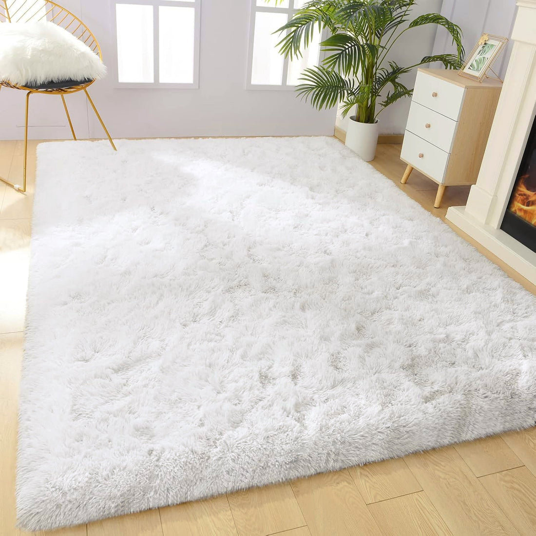 Weicher Hochflor-Teppich in Creme, 160 x 230 cm