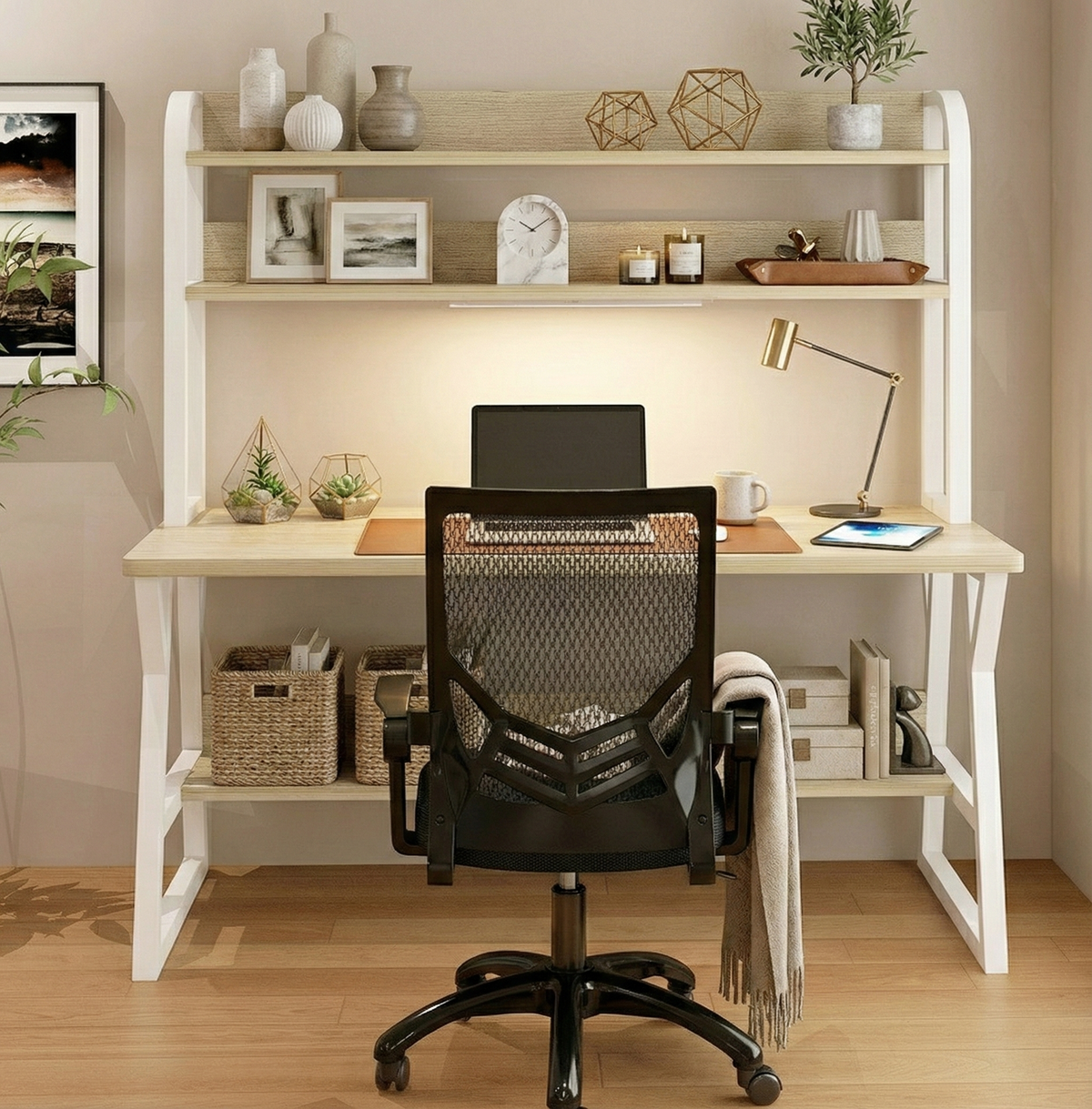 Aspire Schreibtisch mit Bücherregal, Eiche und Weiß – Bild 6