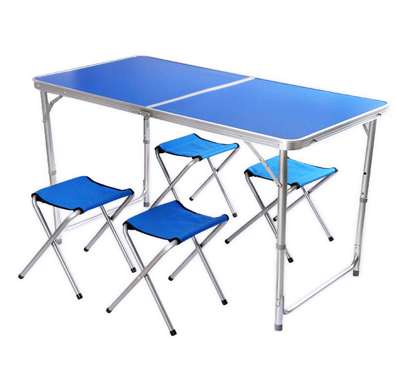 5-teiliges Klapptisch-Set mit vier Hockern, Blau – Bild 5