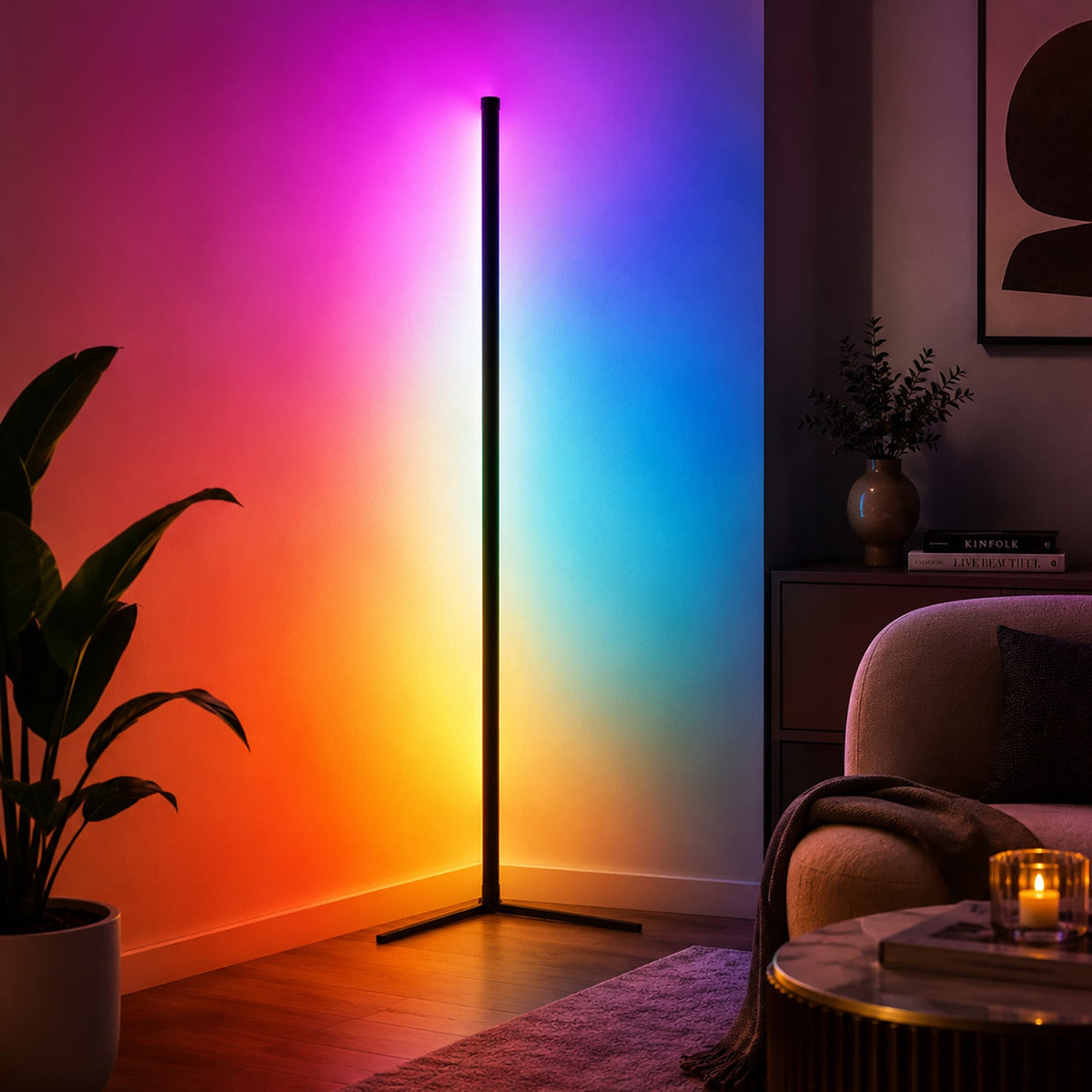 RGB-LED-Eckstehleuchte mit App- und Fernbedienung – Bild 2