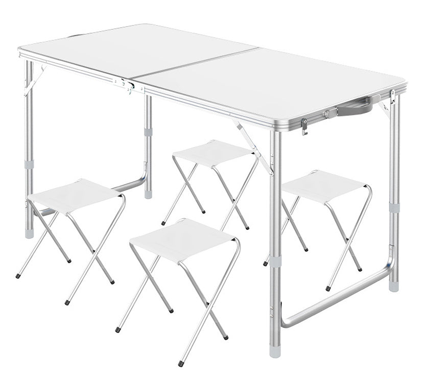 5-teiliges Klapptisch-Set mit vier Hockern, Weiß
