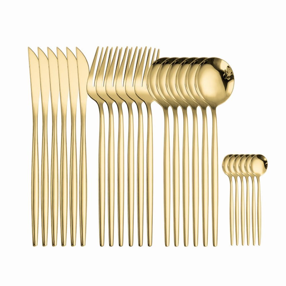 Besteck-Set 24-teilig aus poliertem Edelstahl in Gold – Bild 6