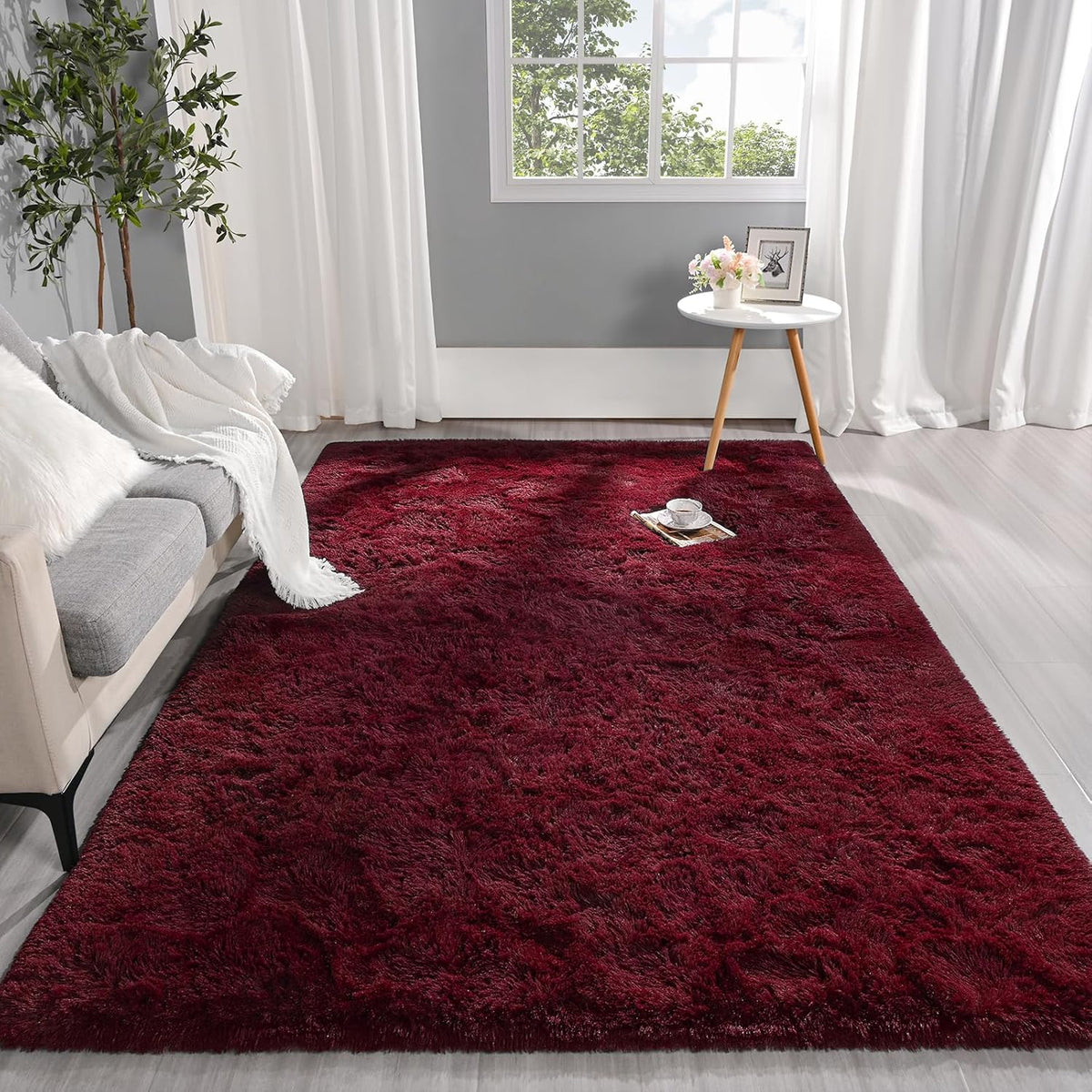 Weicher Hochflor-Teppich in Weinrot, 160 x 230 cm – Bild 5