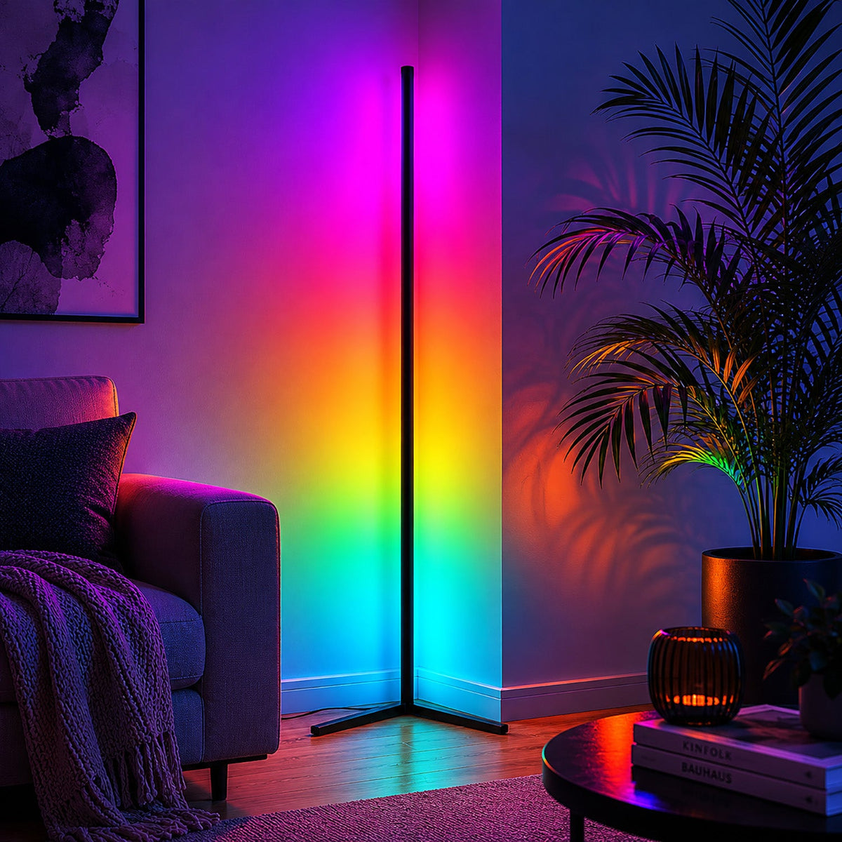 RGB-LED-Eckstehleuchte mit App- und Fernbedienung