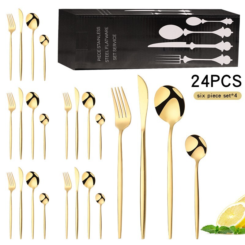 Besteck-Set 24-teilig aus poliertem Edelstahl in Gold