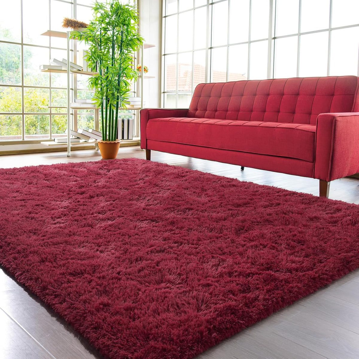 Weicher Hochflor-Teppich in Weinrot, 160 x 230 cm – Bild 6
