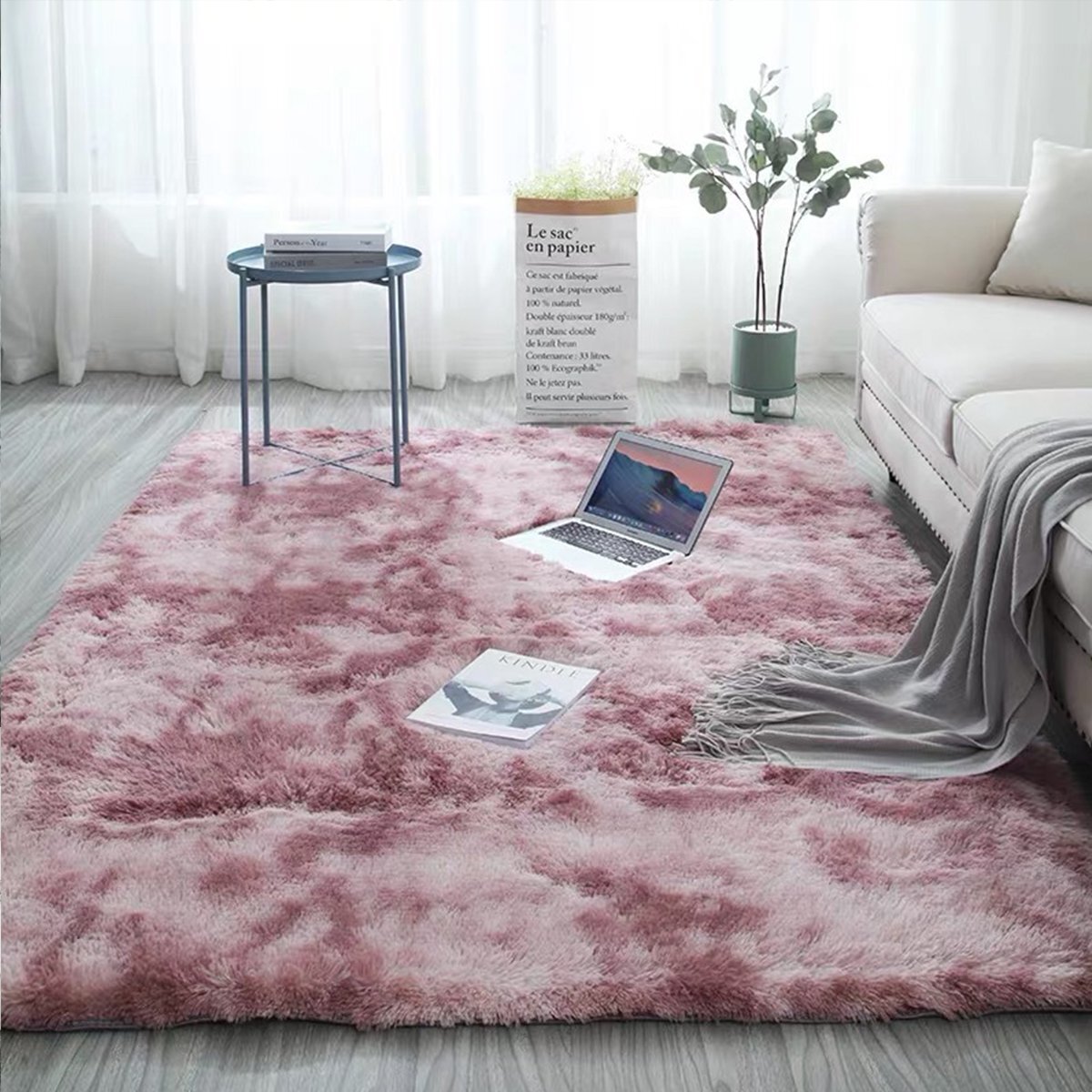 Hochflor-Teppich Pflaume im Batik-Look, 140 x 200 cm – Bild 3