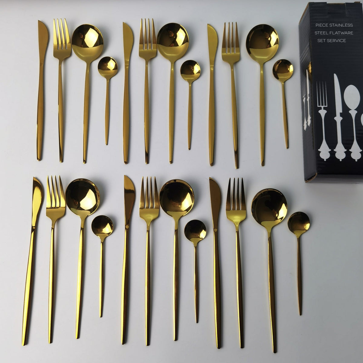 Besteck-Set 24-teilig aus poliertem Edelstahl in Gold – Bild 5