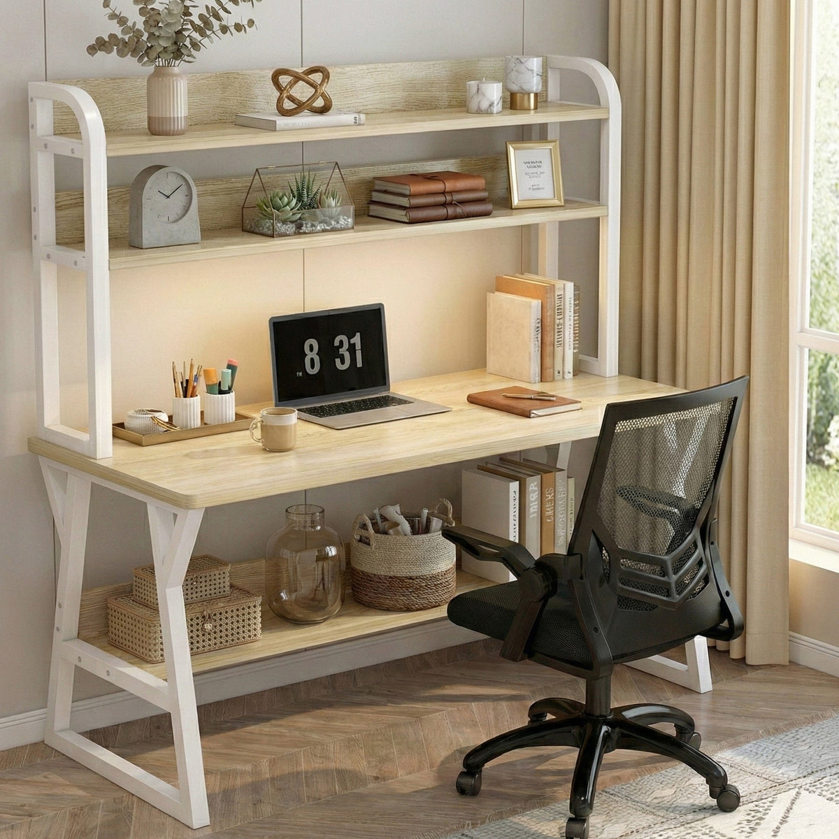 Aspire Schreibtisch mit Bücherregal, Eiche und Weiß – Bild 4