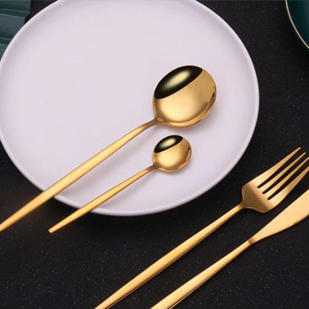 Besteck-Set 24-teilig aus poliertem Edelstahl in Gold – Bild 2
