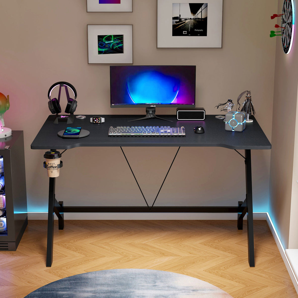Gaming-Schreibtisch mit Getränkehalter, 110 cm, Schwarz – Bild 5