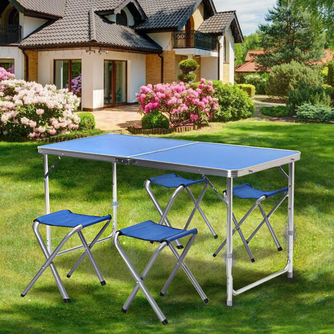 5-teiliges Klapptisch-Set mit vier Hockern, Blau – Bild 3