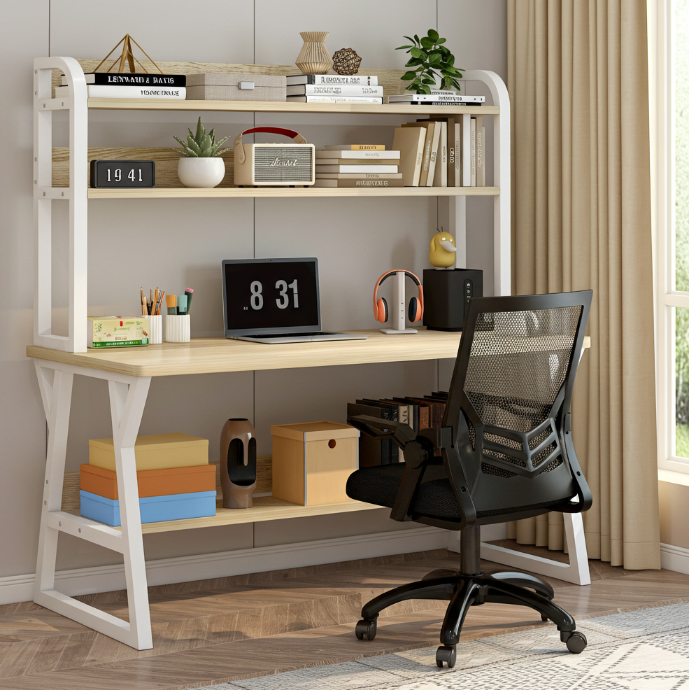 Aspire Schreibtisch mit Bücherregal, Eiche und Weiß – Bild 5