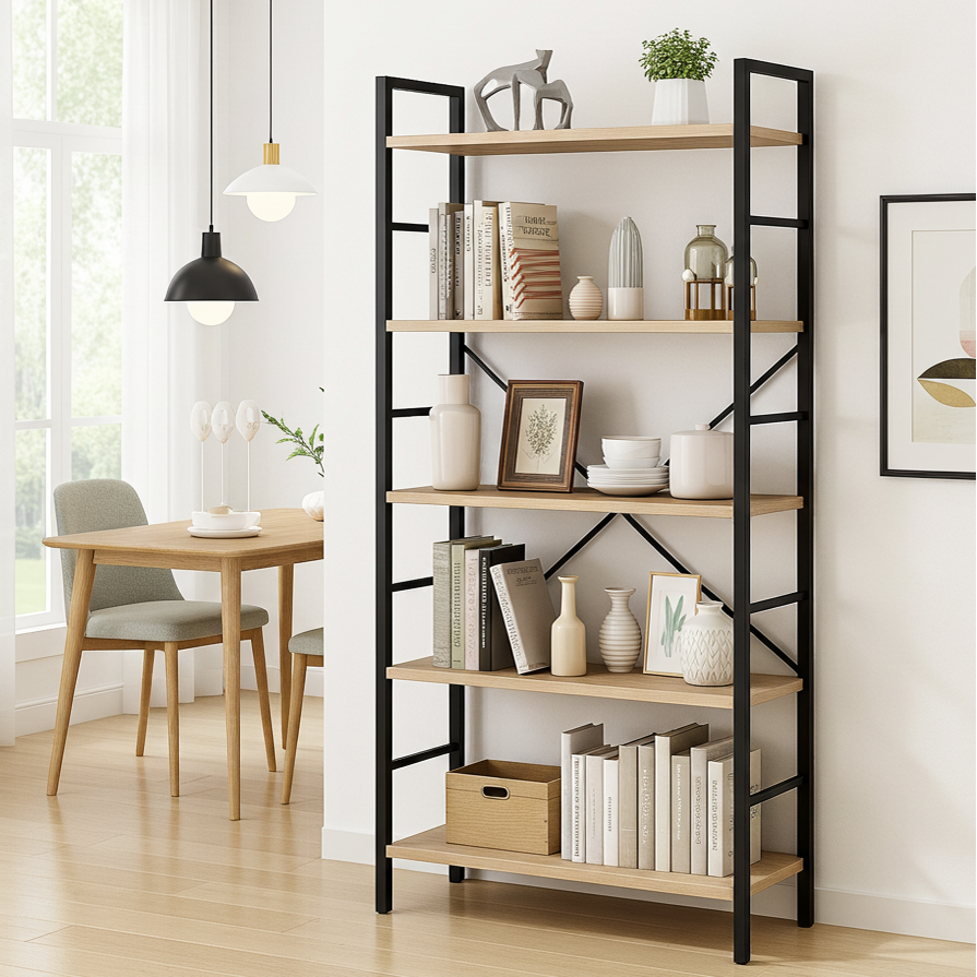 Standregal mit 5 Ebenen in Eiche-Optik, 150 cm hoch – Bild 4