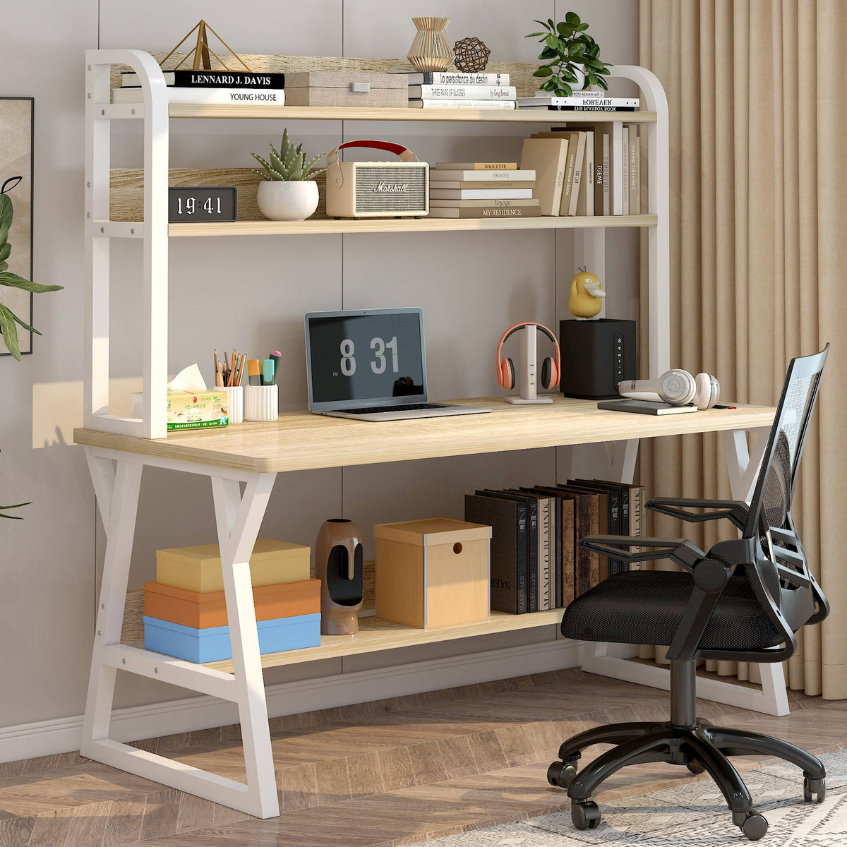 Aspire Schreibtisch mit Bücherregal, Eiche und Weiß