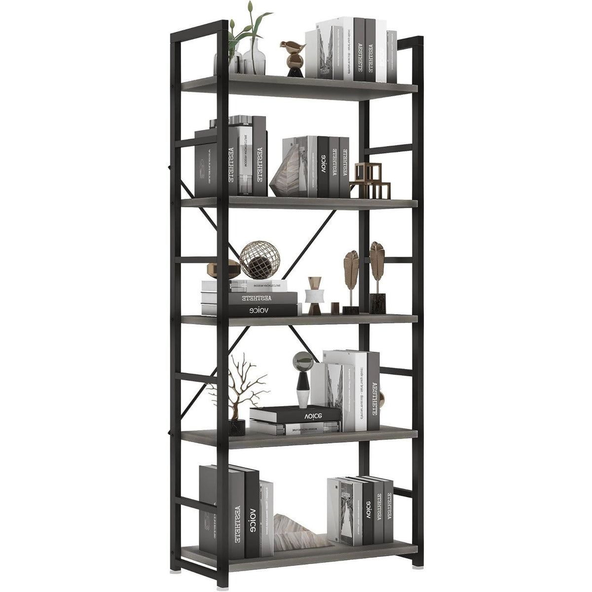Bücherregal mit 5 Ebenen aus Holzdekor und Stahl – Bild 2