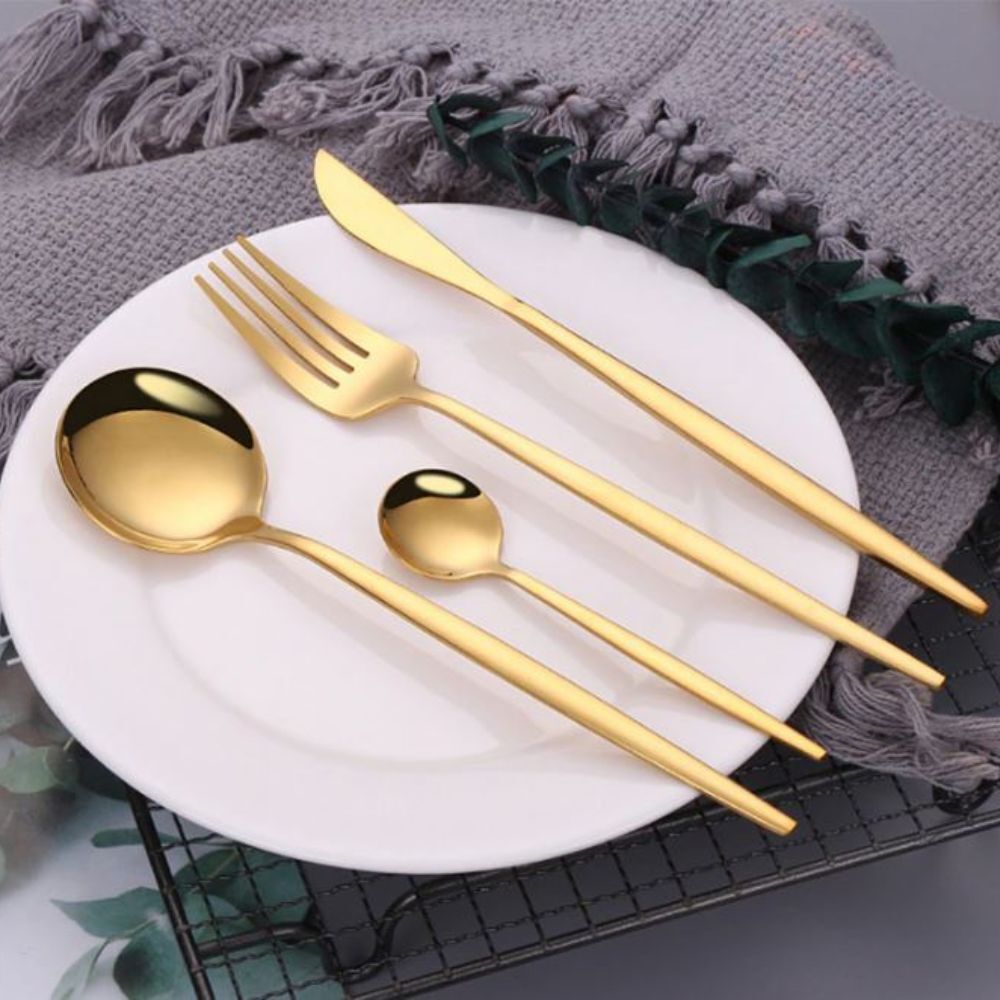 Besteck-Set 24-teilig aus poliertem Edelstahl in Gold – Bild 4