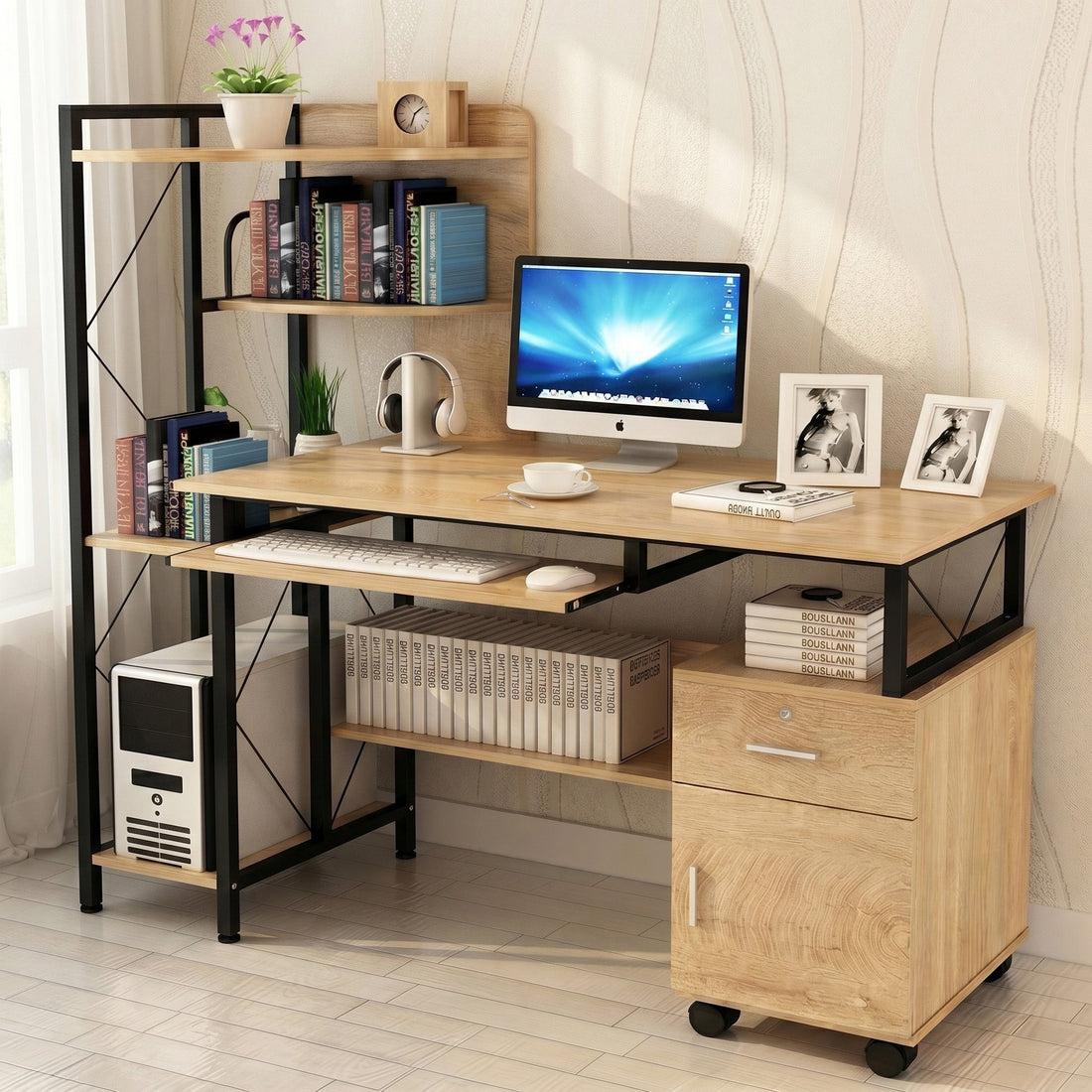 Prime Schreibtisch mit Regal, Schrank und Schublade