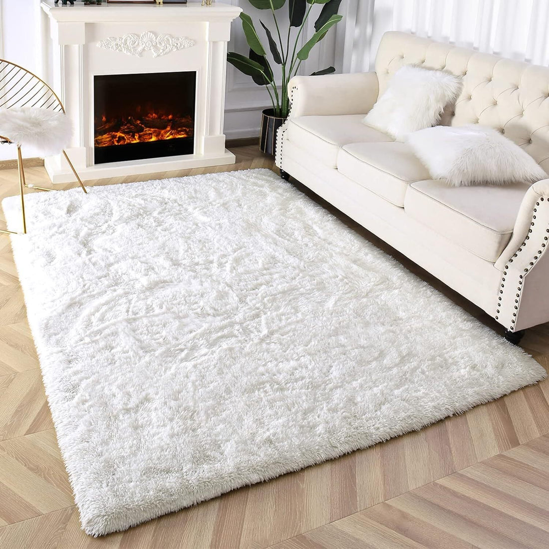 Weicher Hochflor-Teppich in Creme, 160 x 230 cm