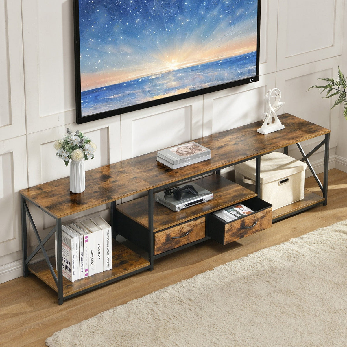TV-Lowboard Milan, 175 cm, mit zwei Stoffschubladen – Bild 4