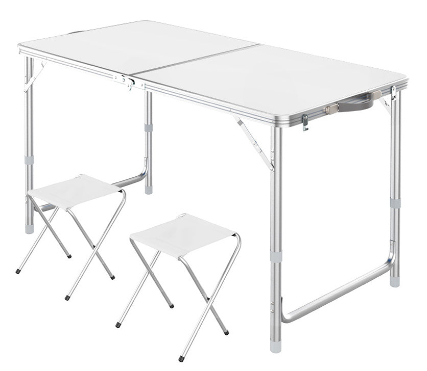 3-teiliges Klapptisch-Set mit zwei Hockern, Weiß – Bild 4