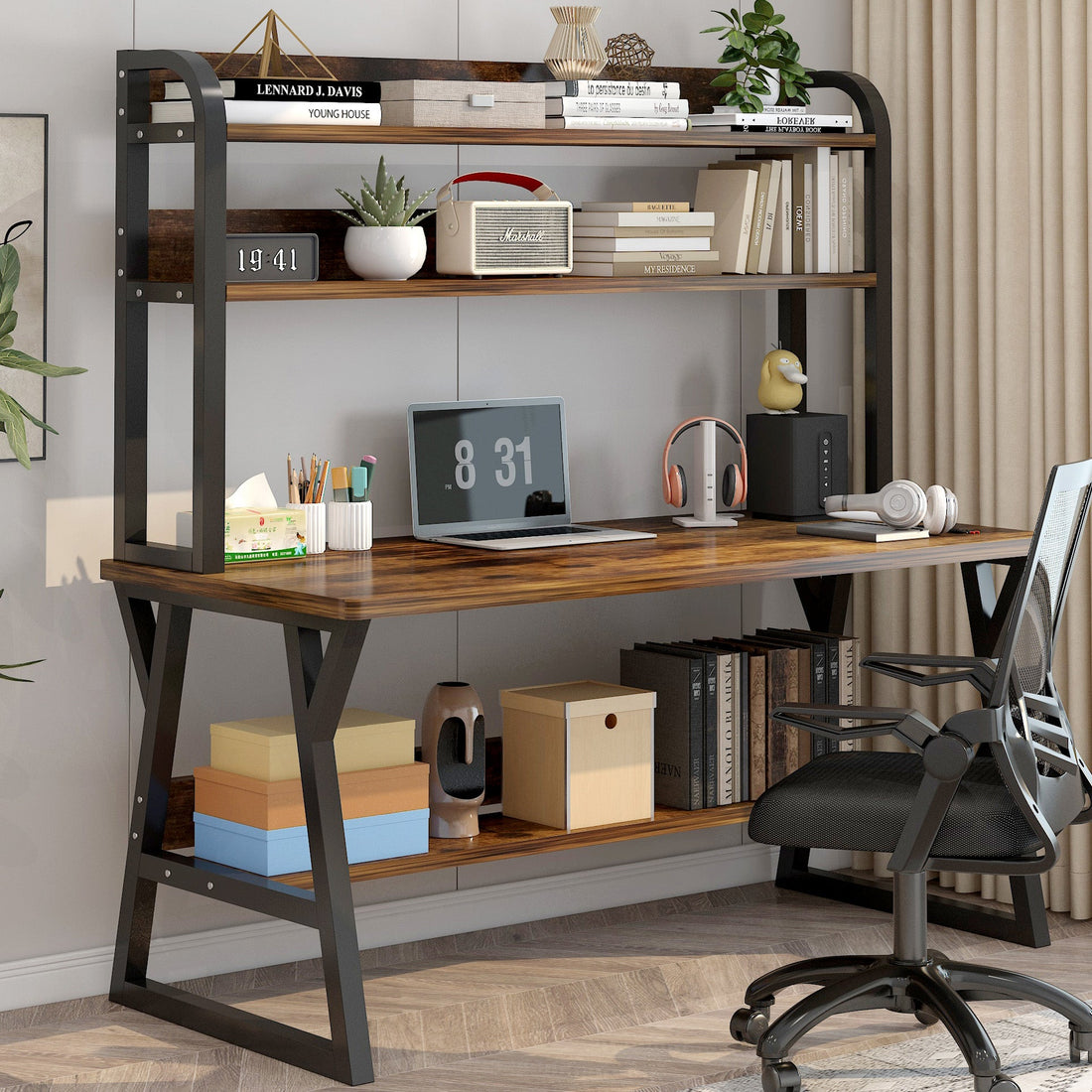 Aspire Schreibtisch mit Bücherregal, Holzoptik rustikal