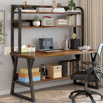 Aspire Schreibtisch mit Bücherregal, Holzoptik rustikal