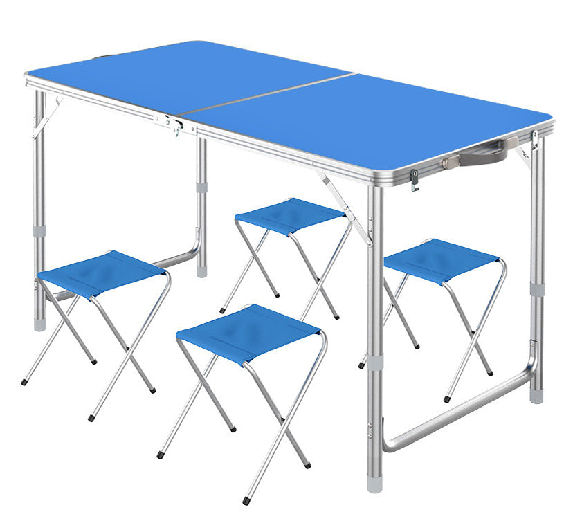 5-teiliges Klapptisch-Set mit vier Hockern, Blau