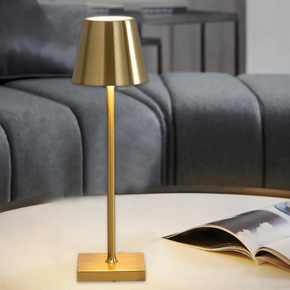 Kabellose LED-Tischleuchte mit Aluminiumsockel, Gold – Bild 4