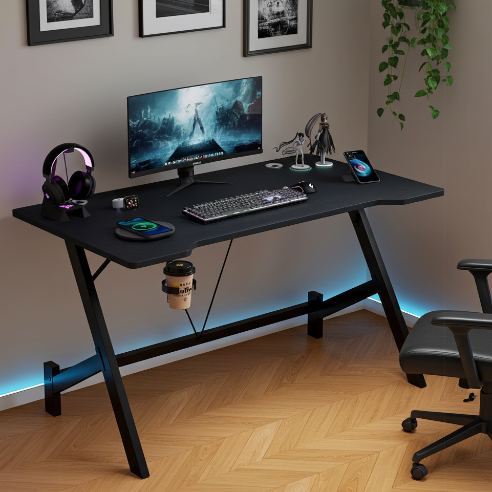 Gaming-Schreibtisch mit Getränkehalter, 110 cm, Schwarz – Bild 3