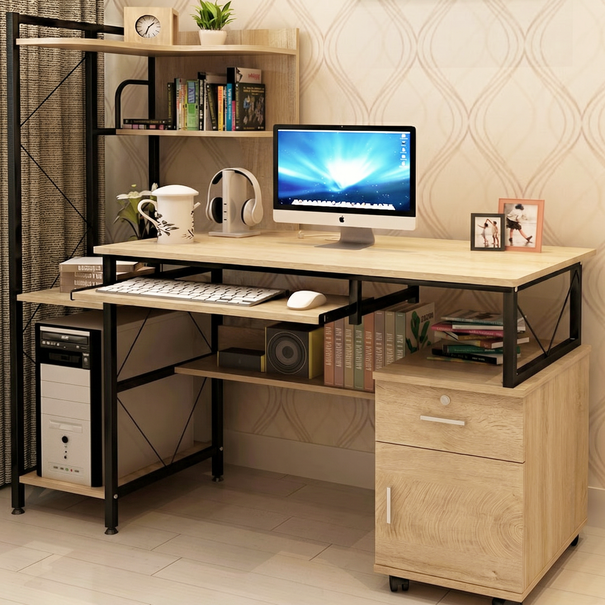 Prime Schreibtisch mit Regal, Schrank und Schublade – Bild 2