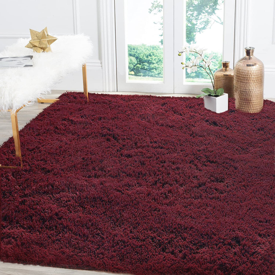 Weicher Hochflor-Teppich in Weinrot, 160 x 230 cm