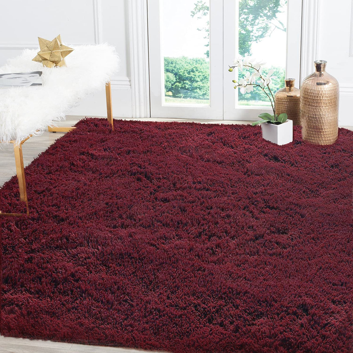 Weicher Hochflor-Teppich in Weinrot, 160 x 230 cm – Bild 2