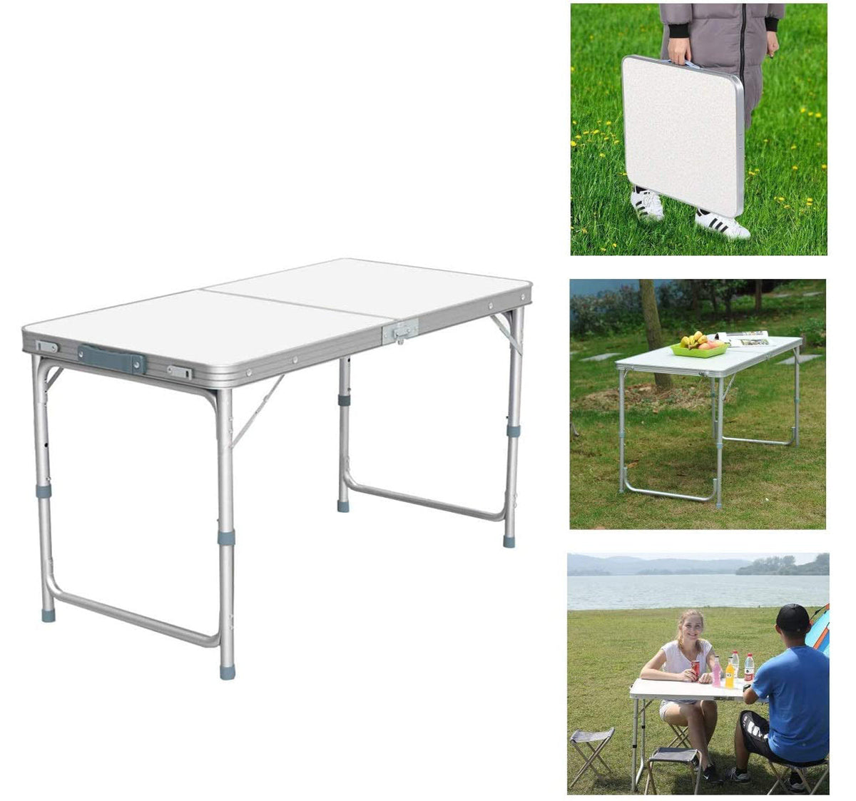 3-teiliges Klapptisch-Set mit zwei Hockern, Weiß – Bild 2