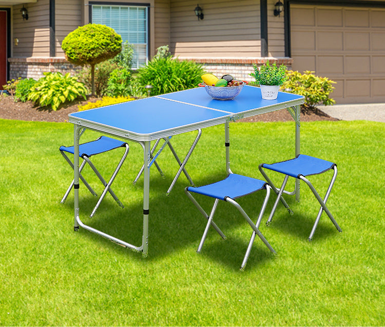 5-teiliges Klapptisch-Set mit vier Hockern, Blau – Bild 4