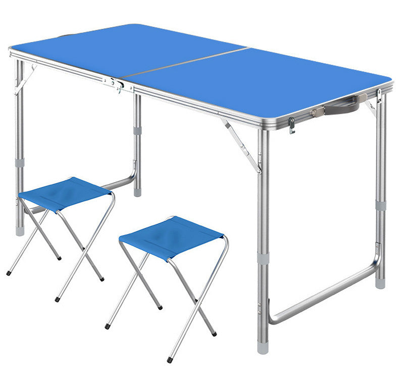 3-teiliges Klapptisch-Set mit zwei Hockern, Blau