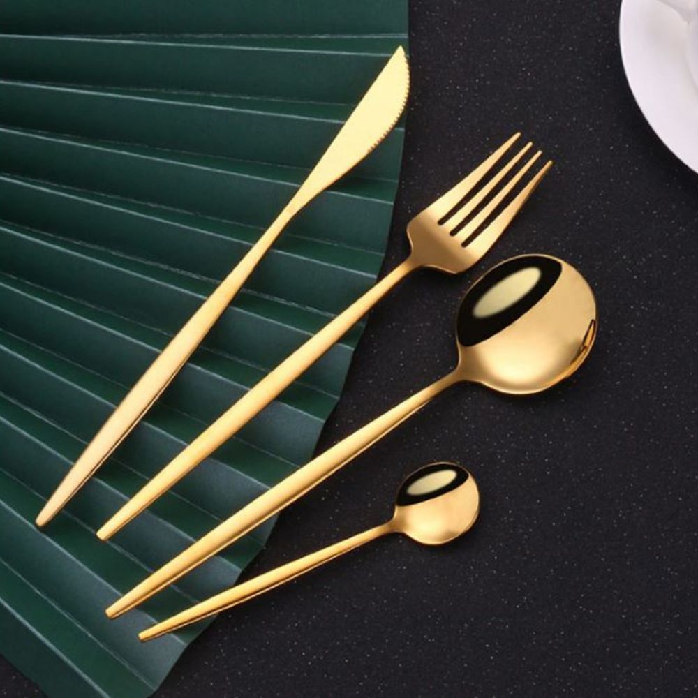 Besteck-Set 24-teilig aus poliertem Edelstahl in Gold – Bild 3