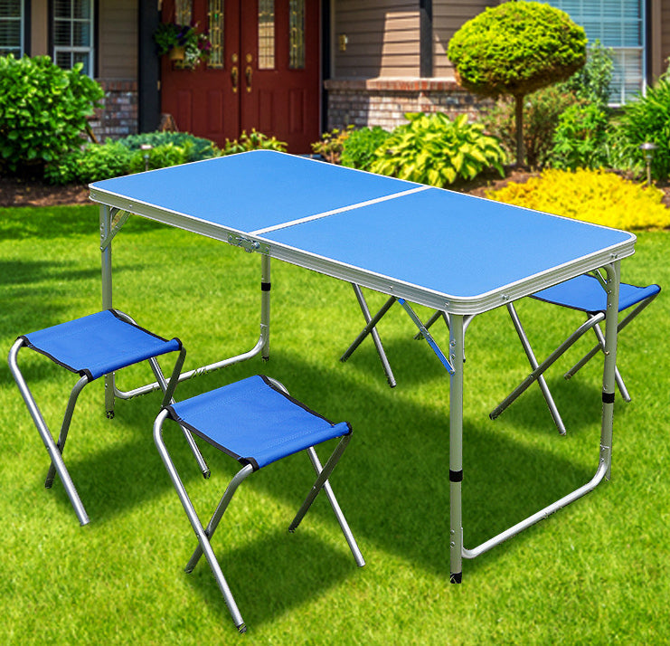 5-teiliges Klapptisch-Set mit vier Hockern, Blau – Bild 2