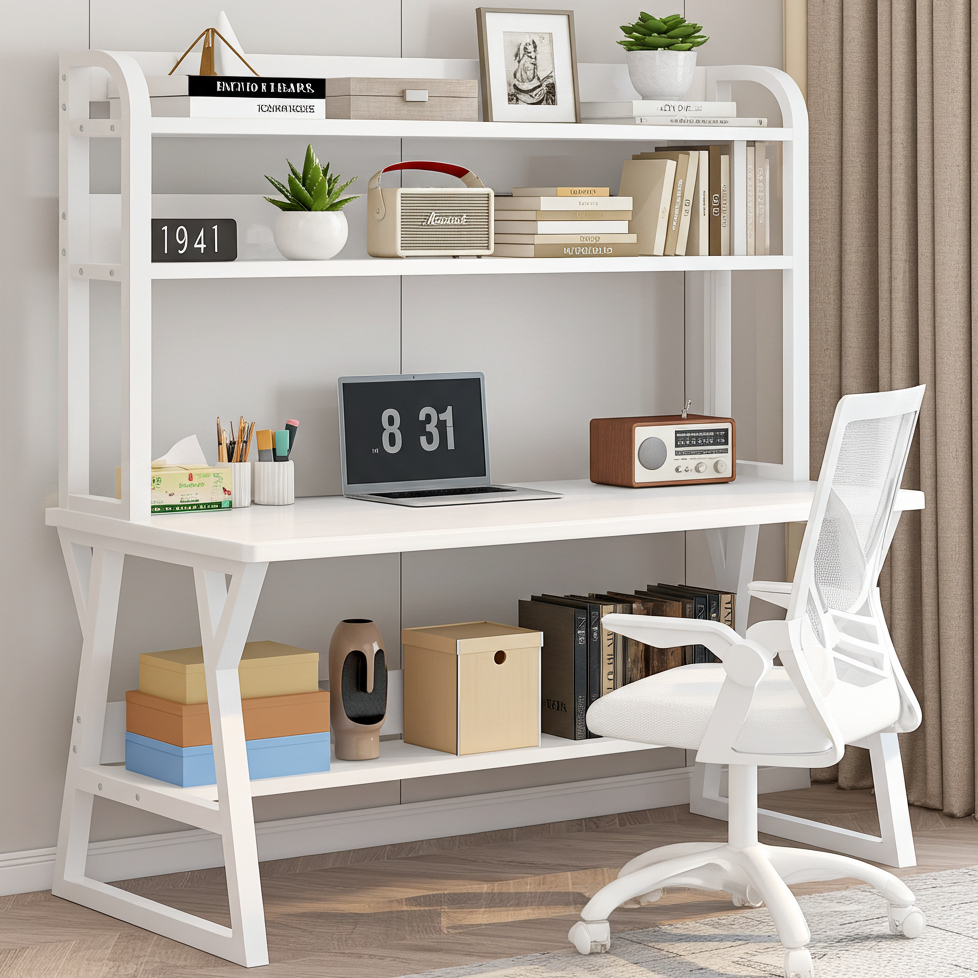 Aspire Schreibtisch mit Bücherregal in Weiß, 120 cm